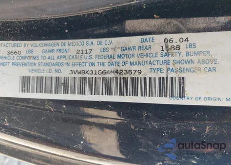 2004 Volkswagen New Beetle Gl from USA, damaged, VIN 3VWBK31C64M423579